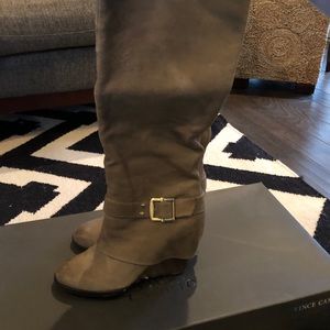 Vince Camuto taupe suede boots